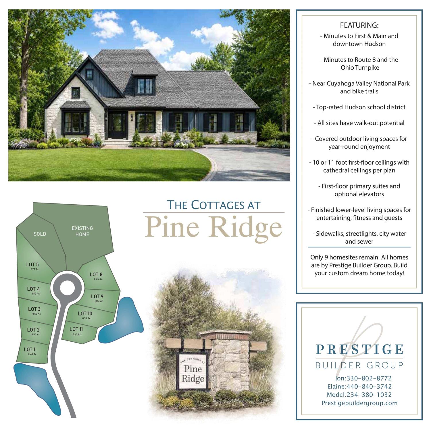 The Cottages at Pine Ridge in Hudson lot map, development sign and information
