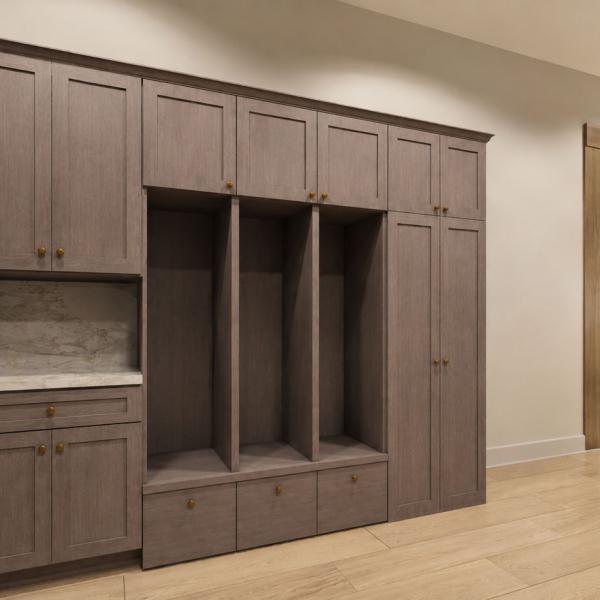 modern split-level family and friends entrance cubbies