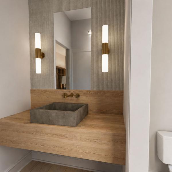modern split-level powder room 