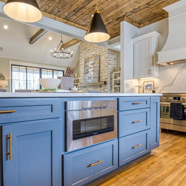 Kitchen island with build in microwave